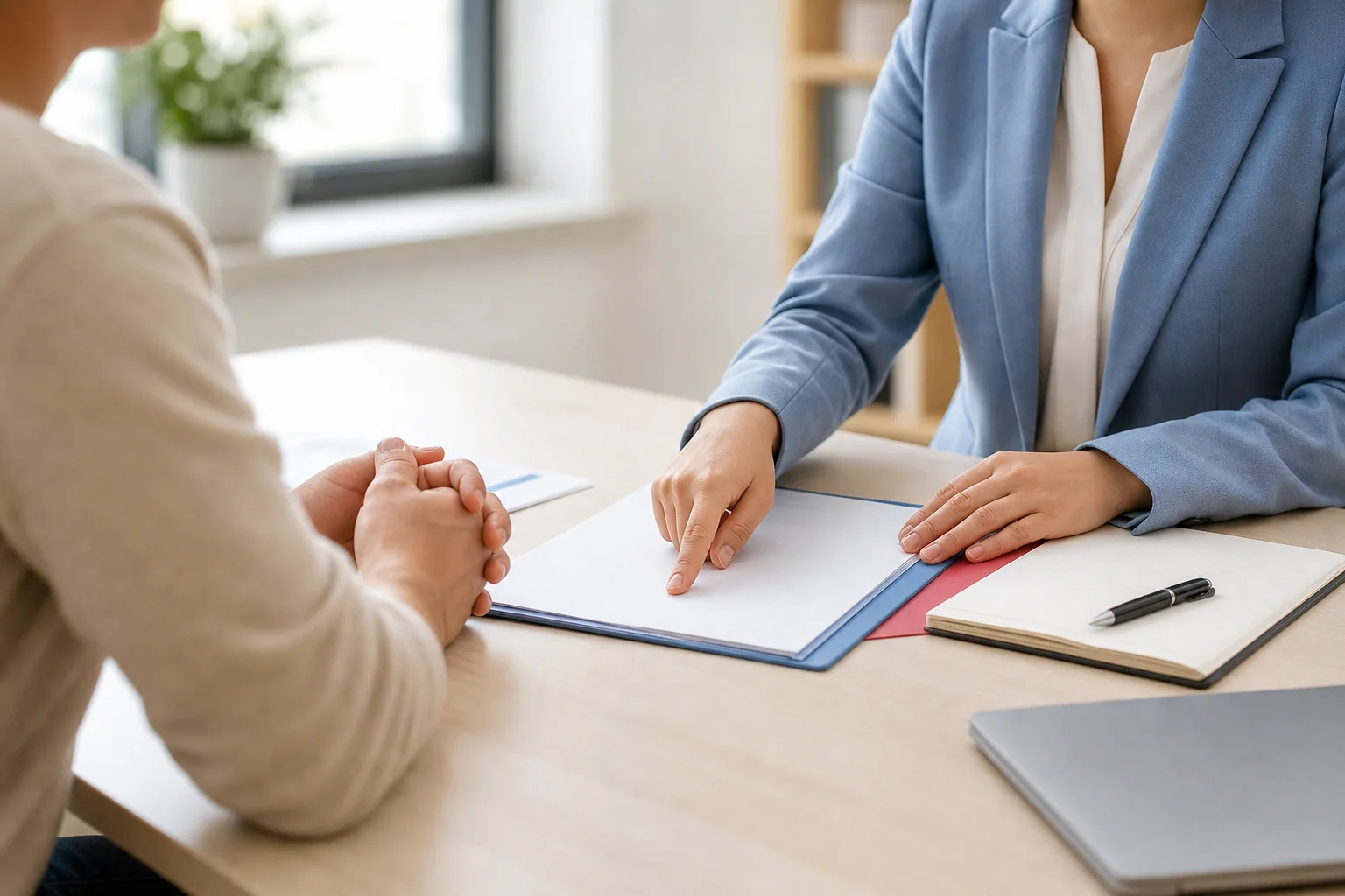 A guidance conversation focused on documents at a desk